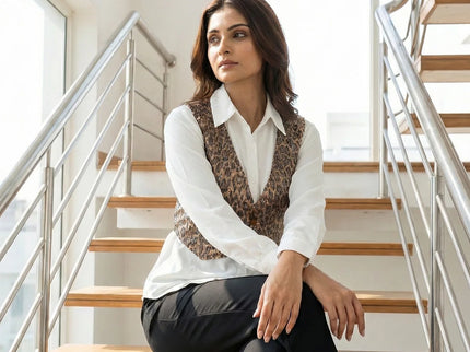 Sequined Animal Print Vest Shirt