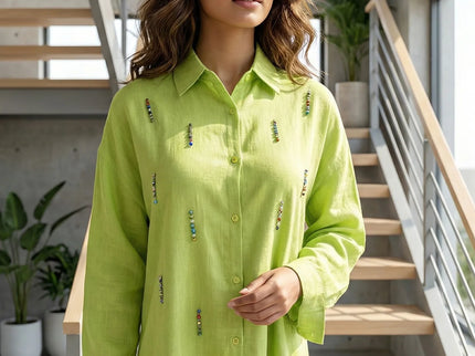 Embellished Longline Button-Down Tunic