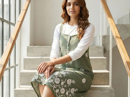 Floral Embroidered Button-Down Midi Dress