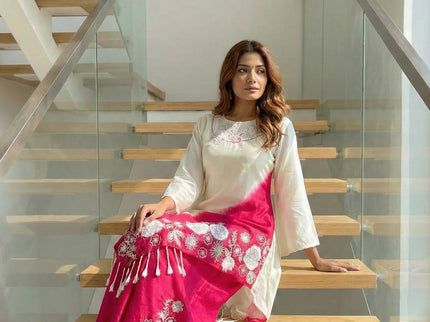 Elegant Cream & Magenta Ombre Kaftan Tunic