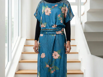 Luxe Jacquard Satin Kaftan with Print Detail
