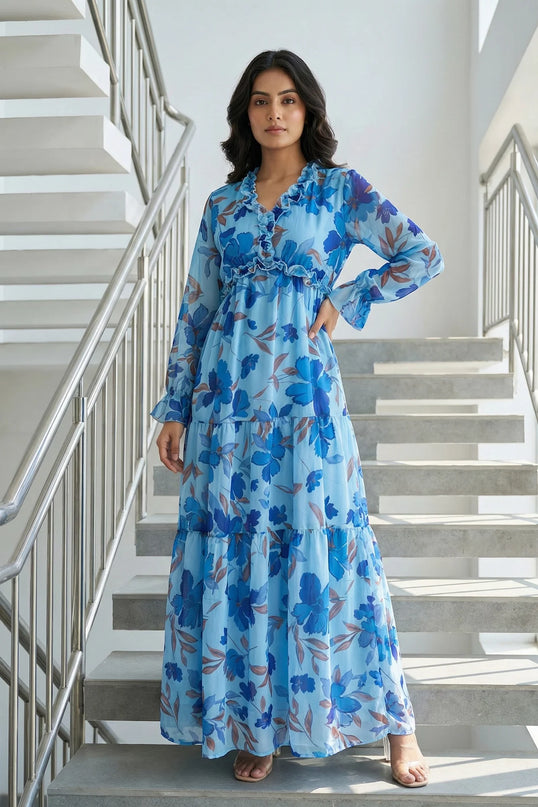 Floral Chiffon Tiered Maxi Dress
