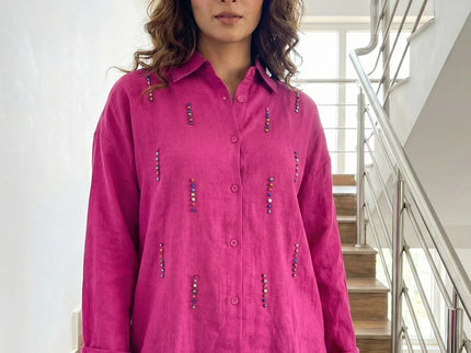 Embellished Longline Button-Down Tunic