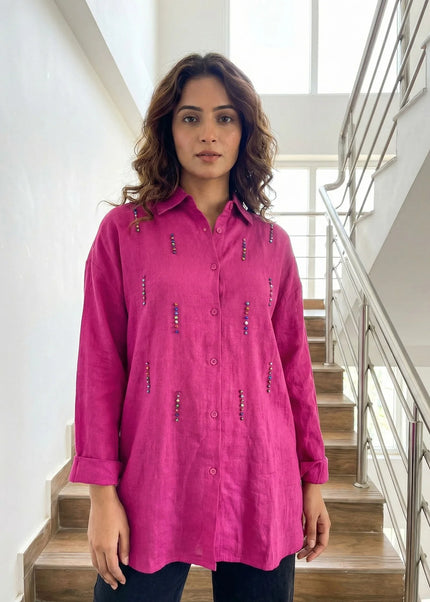 Embellished Longline Button-Down Tunic