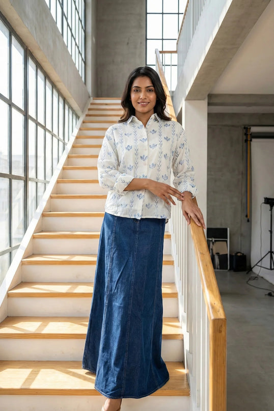 Effortless Botanical Fusion Set Shirt and Skirt