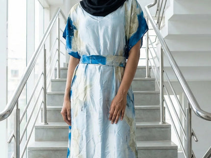 Luxe Jacquard Satin Kaftan with Print Detail