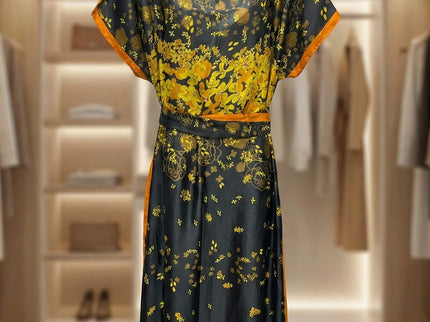 Luxe Jacquard Satin Kaftan with Print Detail