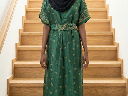 Luxe Jacquard Satin Kaftan with Print Detail