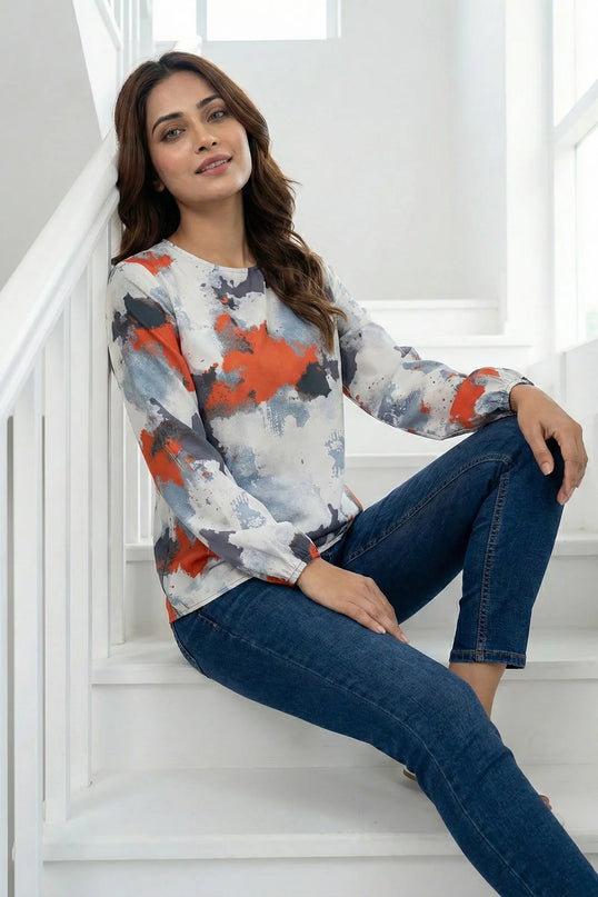 Contemporary Abstract Print Blouse
