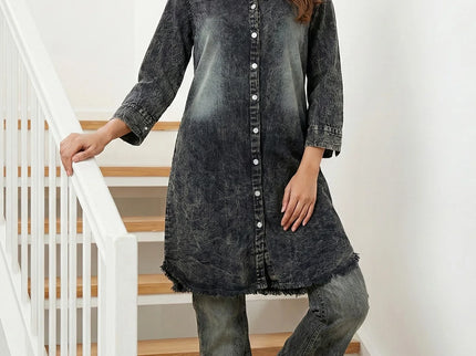 Acid Wash Denim Tunic & Wide-Leg Jeans Co-ord Set