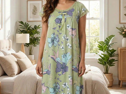 Floral Lace-Trimmed Maxi Nightgown