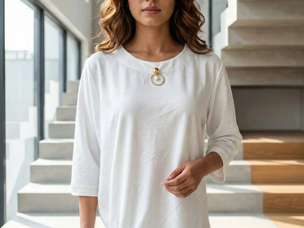 Modern Asymmetrical Tunic with Gold Ring Accent