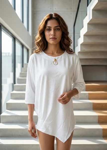 Modern Asymmetrical Tunic with Gold Ring Accent