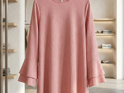 Textured Tiered Bell Sleeve Shift Dress