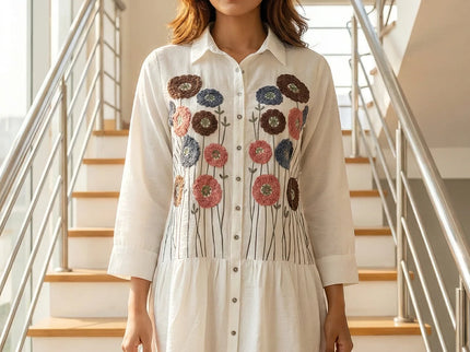 Chic Embroidered Shirt Dress
