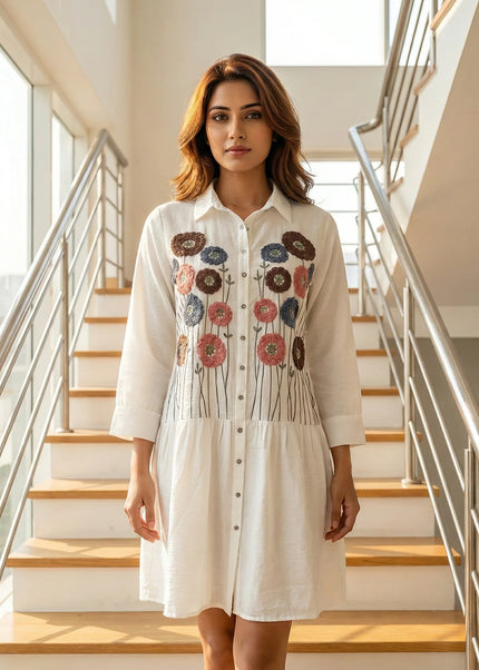 Chic Embroidered Shirt Dress