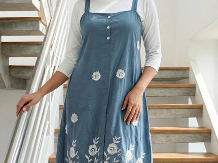 Floral Embroidered Button-Down Midi Dress