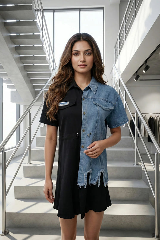 Urban Chic Two-Tone Denim Fusion Dress