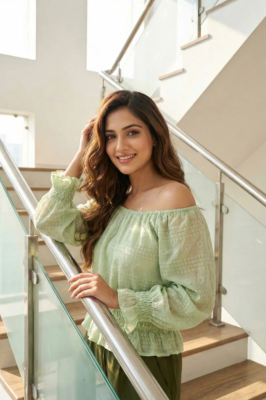 Textured Off-Shoulder Smocked Top