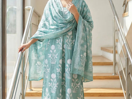 Floral Block Print Cotton Suit Set
