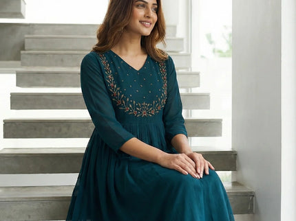 Exquisite Georgette A-Line Kurti with Hand Embroidery