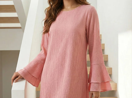 Textured Tiered Bell Sleeve Shift Dress