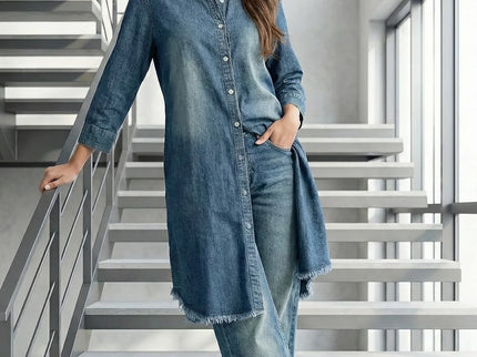 Acid Wash Denim Tunic & Wide-Leg Jeans Co-ord Set