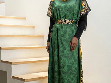 Luxe Jacquard Satin Kaftan with Print Detail