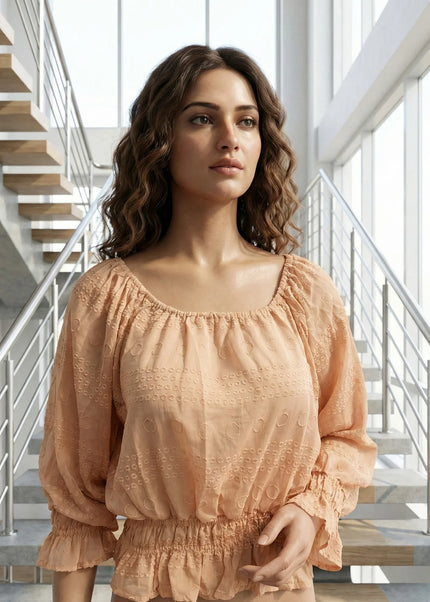 Textured Off-Shoulder Smocked Top