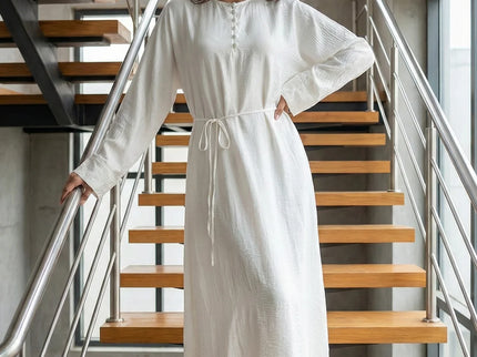 Elegant White Crinkle-Texture Modest Maxi Dress