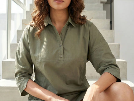 Contemporary Collared Tunic with Side Button Detail