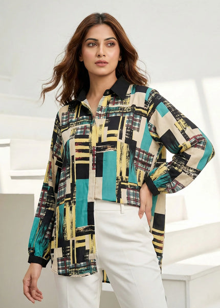 Contemporary Geometric Button-Down Shirt