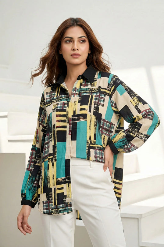 Contemporary Geometric Button-Down Shirt