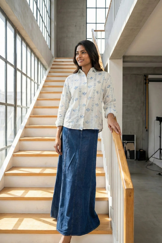 Effortless Botanical Fusion Set Shirt and Skirt