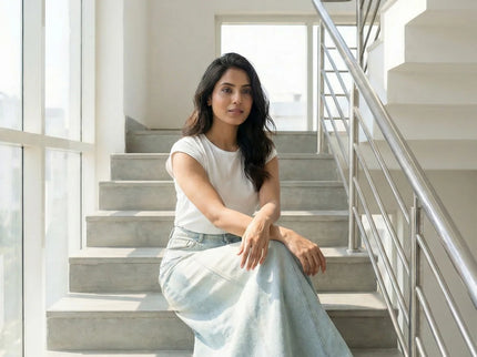 Vintage Light-Wash Paneled Denim Maxi Skirt