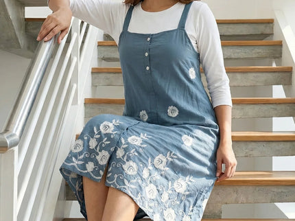 Floral Embroidered Button-Down Midi Dress