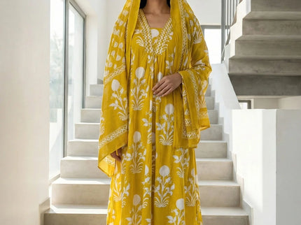 Floral Block Print Cotton Suit Set