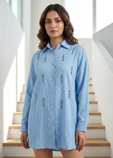 Embellished Longline Button-Down Tunic