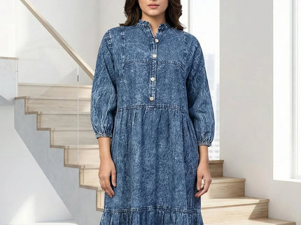 Acid Wash Denim Tiered Midi Dress