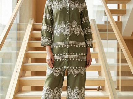 Olive Green Geometric & Star Print Co-ord Set