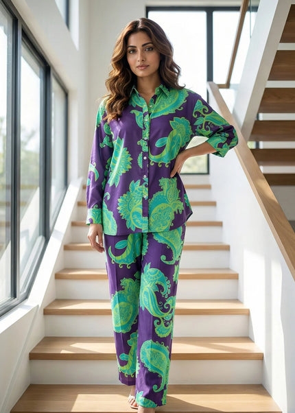 Luxe Paisley Print Button-Down Co-ord Set