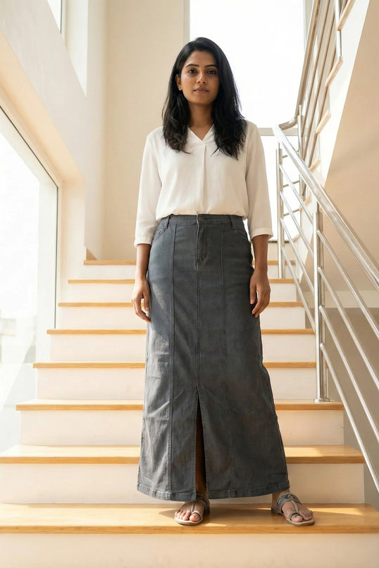Women's Charcoal Grey Maxi Denim Skirt