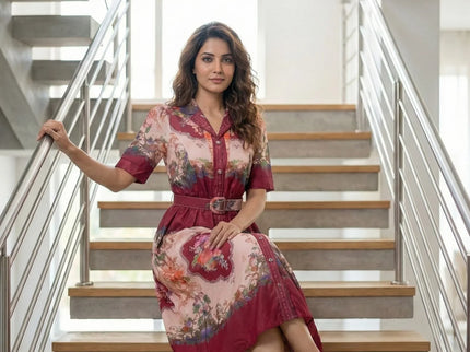 Baroque Floral Belted Shirt Dress