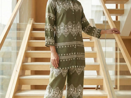 Olive Green Geometric & Star Print Co-ord Set