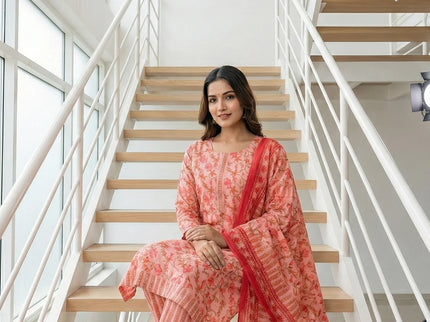 Floral Print Suit Set with Striped Pants