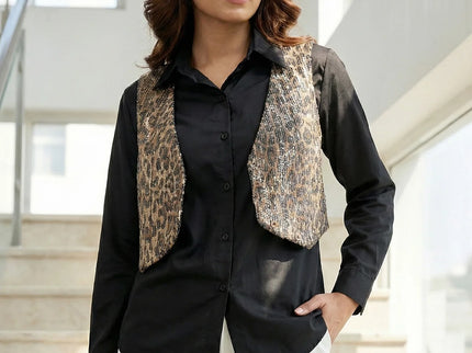 Sequined Animal Print Vest Shirt