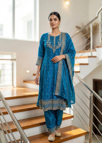 Regal Radiance: Lustrous Art Silk Festive Ensemble