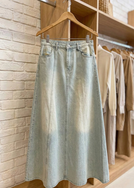 Vintage Light-Wash Paneled Denim Maxi Skirt