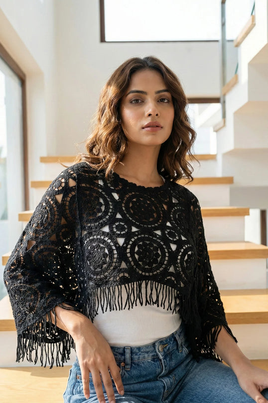Elegant Artisan Black Crochet Overlay