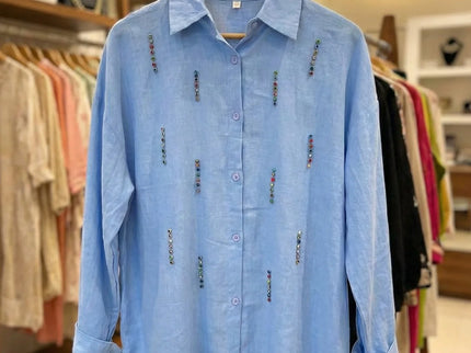 Embellished Longline Button-Down Tunic